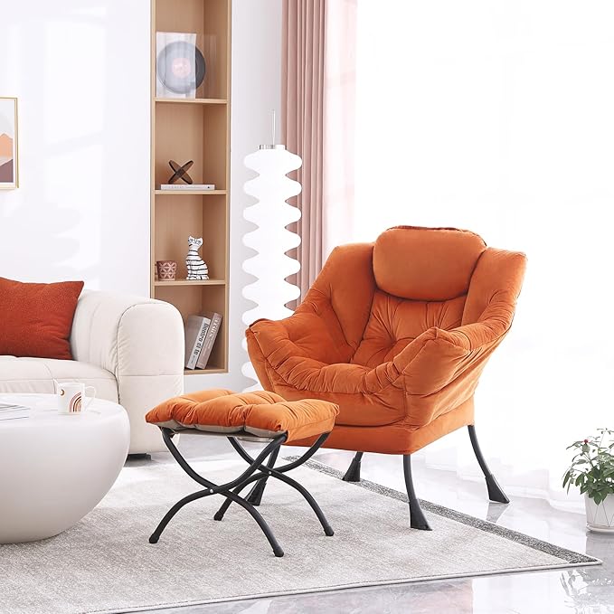 Lazy Chair with Folding Ottoman, Modern Accent Lounge Armchair with Armrests - Image 6