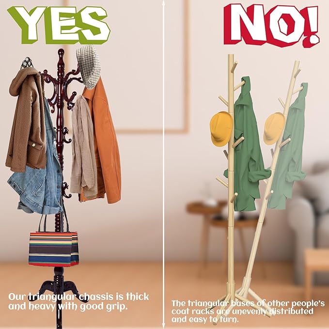 73 in Wood Coat Rack, Coat Rack Freestanding - Image 5