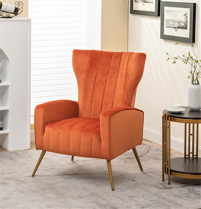 Container Furniture Direct Modern Velvet Accent Chair, Channel Tufted Bedroom - Image 3