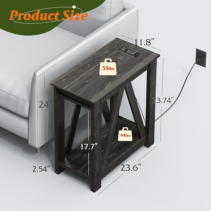 WLIVE Narrow End Table with Charging Station of Open Storage Shelf, Sofa Side - Image 3