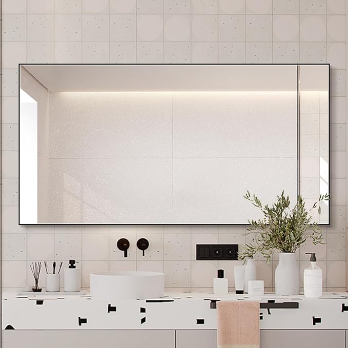 Black Bathroom Mirror for Wall, Rectangle Mirrors by LAIYA