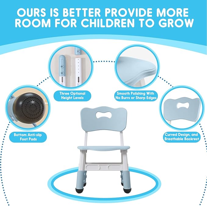 Kids Height Adjustable Toddler Chair Max Load 220LBS Plastic Indoor Outdoor - Image 3