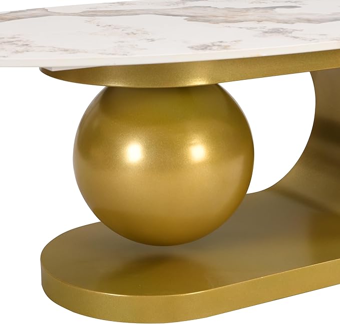 Merax 47.2" Modern Oval Coffee Table, Marble Pattern Sintered Stone Coffee - Image 5
