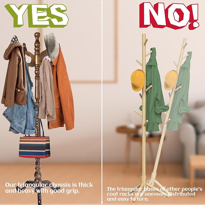 73 in Wood Coat Rack, Coat Rack Freestanding - Image 5