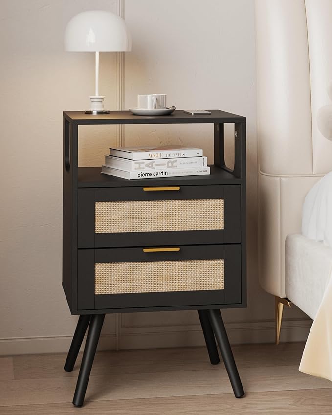 Rattan Nightstand, Farmhouse Bedside Table by JOONEE