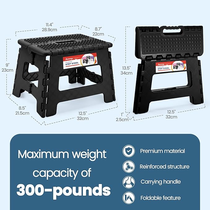 ACSTEP 9 Inch Folding Step Stool 300 LB Capacity Non Slip Foot Stool - Image 4