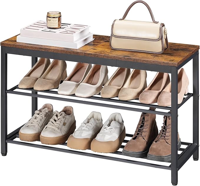 HOOBRO Shoe Storage Bench, 29.5" L Entryway Bench Organizer, 3-Tier Shoe Rack by HOOBRO