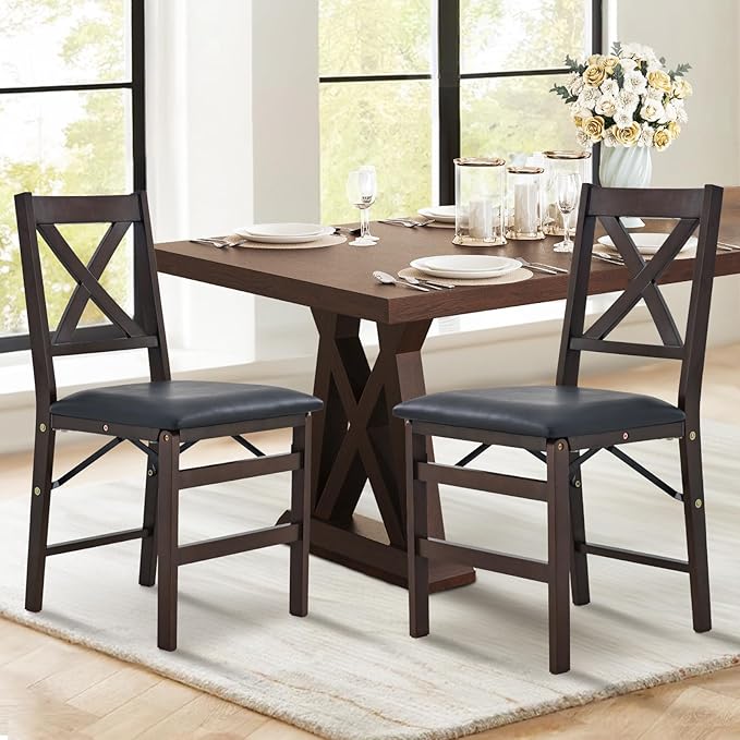 COLAMY Folding Dining Chairs Set of 2 – Dark Brown Wooden Dining Room Chairs by COLAMYINC