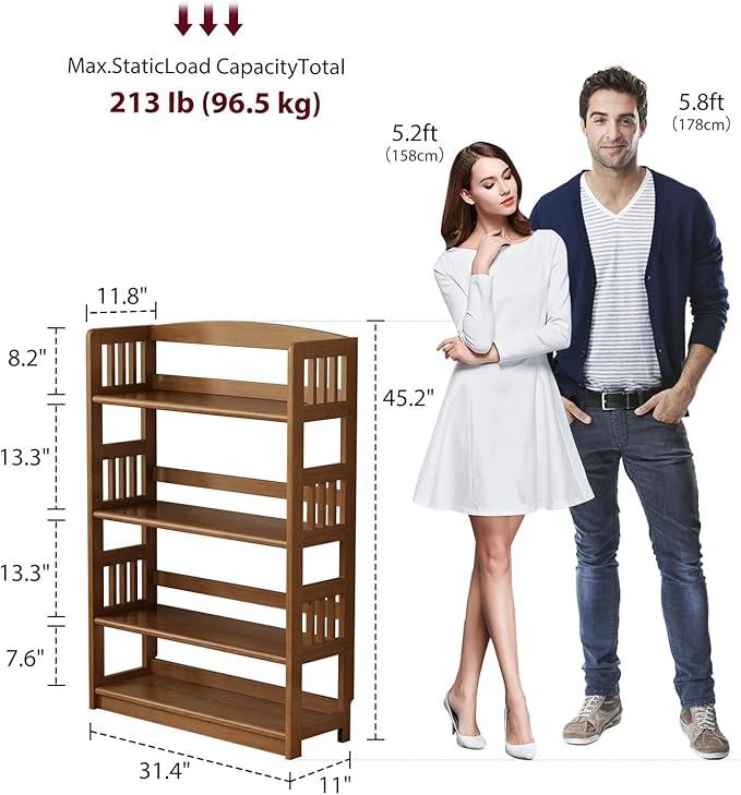4 Tier Solid Wood Open Shelf Bookcase, Modern Wooden Display Bookshelf - Image 3