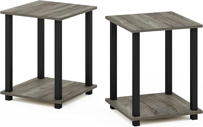 Furinno Simplistic Set of 2 End Table, French Oak Grey/Black - Image 5