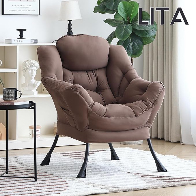 LITA Lazy Chair with Ottoman, Modern Accent Leisure Upholstered Sofa, - Image 2
