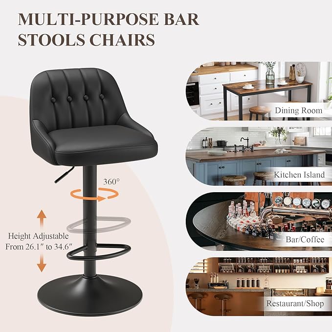 Bar Stools Set of 6, Swivel Bar Chairs, Modern Adjustable PU Leather - Image 6