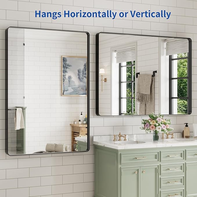 WEER Black Bathroom Mirror for Wall, 48X40 Inch Matte Black Mirror, Rectangular - Image 5