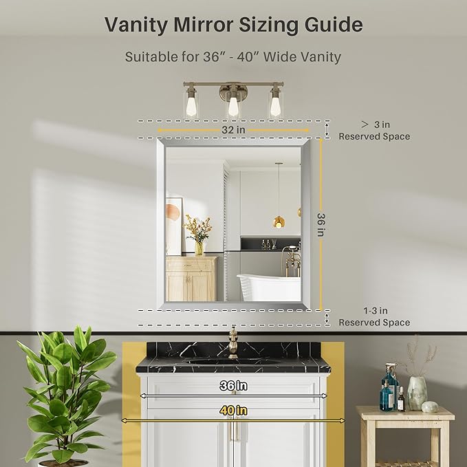 36x32 Inch Silver Bathroom Mirror - Image 2