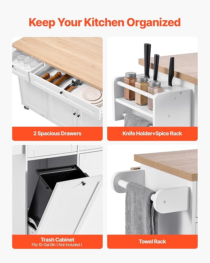 VEVOR Kitchen Island Cart with Storage, 60in Wide Mobile Kitchen Cart with - Image 3