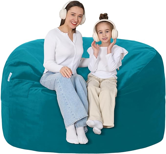 4FT Bean Bag Chair with Ultra Soft Velvet Cover Bean Bag Sofa with Memory Foam by Unknown
