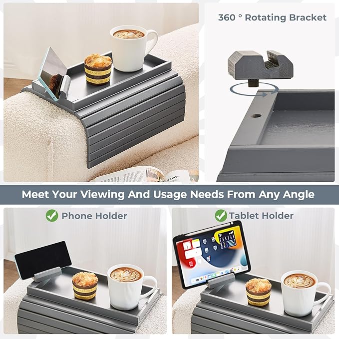 Bamboo Sofa Arm Tray, Anti Falling Couch Arm Tray Armrest Table - Image 7