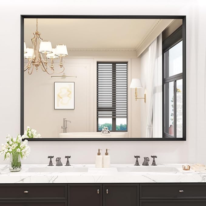 Bathroom Vanity Mirror 48x36 Inch, Matte Black Rectangle Bathroom Mirror - Image 2