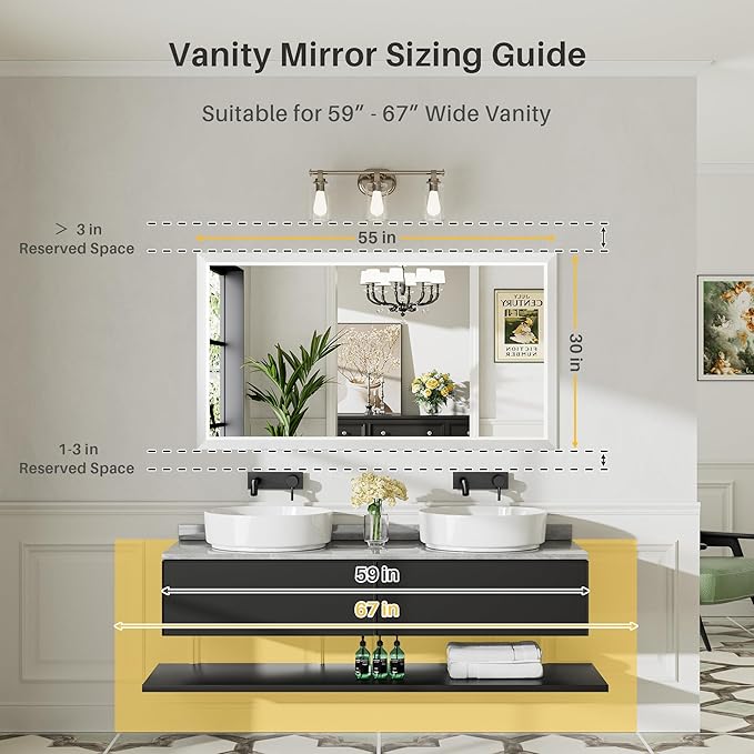 55x30 Inch White Bathroom Mirror - Image 2