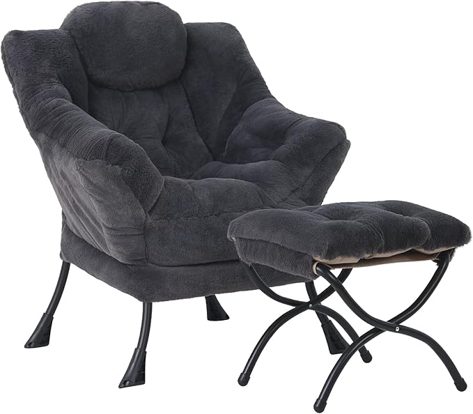 Lazy Chair with Ottoman, Modern Accent Chair Lounge Leisure Sofa Chair with by SESHINELL