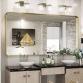 Gold Bathroom Mirror, 72x36 Inch Brushed Gold Metal Frame Mirror by JISOSO