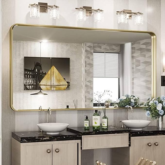 Gold Bathroom Mirror, 72x36 Inch Brushed Gold Metal Frame Mirror by JISOSO