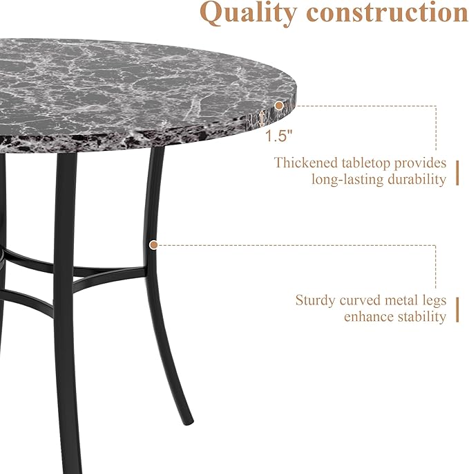 VECELO 36" Round Dining Table for 4, Faux Marble Dinette - Image 5