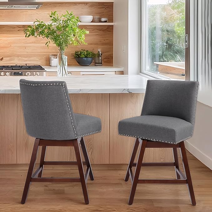 Counter Height Barstools Set of 2, 360° Swivel Bar Stools by TIMSATIO