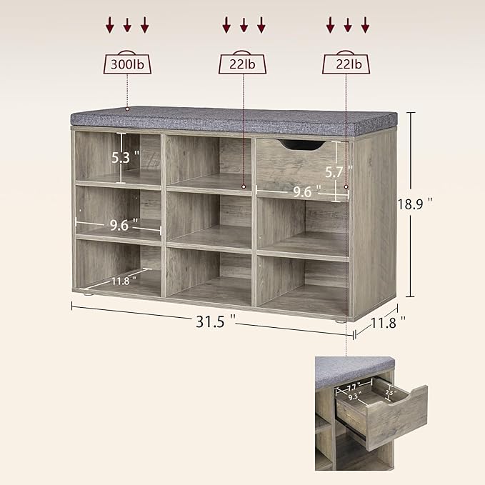 DINZI LVJ Shoe Bench, Entryway Storage Bench - Image 3