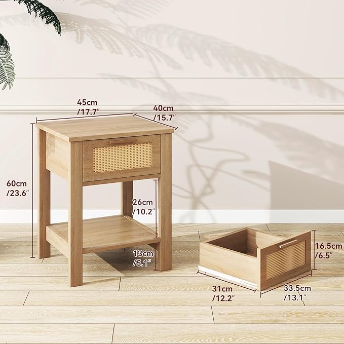IBUYKE Rattan Nightstand, Boho Night Stand - Image 3