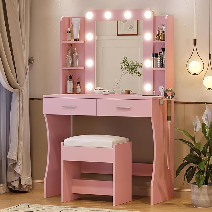 Vabches Vanity Desk with Lights, Makeup Vanity with Power Strip, Dressing Table - Image 8