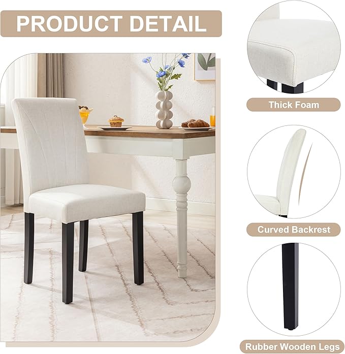 VECELO Upholstered Dining Chairs Set of 2, Modern Fabric and High Back & Solid - Image 4