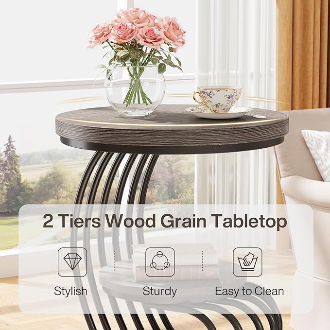 Tribesigns Round End Table: 2 Tiers Wood Side Table - Image 5