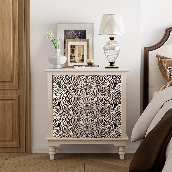 COSIEST 3 Drawers Accent Dresser, Vintage Small Accent Chest by COSIEST