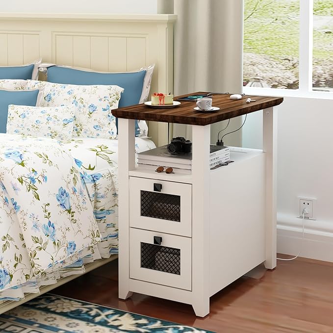 Farmhouse XXL End Table with Charging Station, Narrow Side Table with USB Ports - Image 8