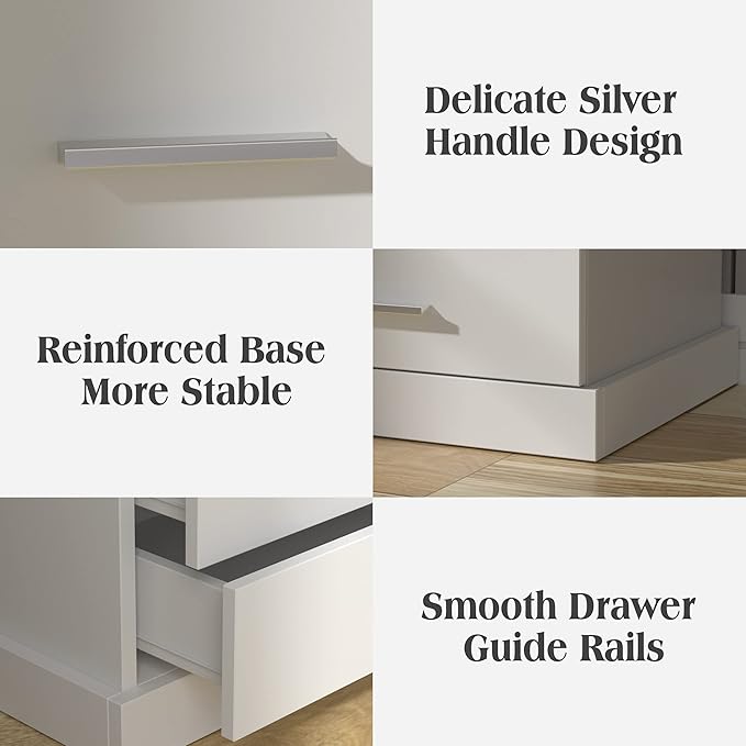 Nightstand with Charging Station, LED Lights Side Table with 3 Drawers - Image 6