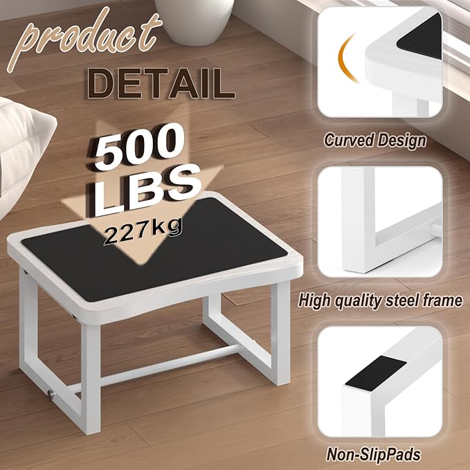 Wooden Step Stool with 500 Pounds, Wide Bed Step Stool - Image 3