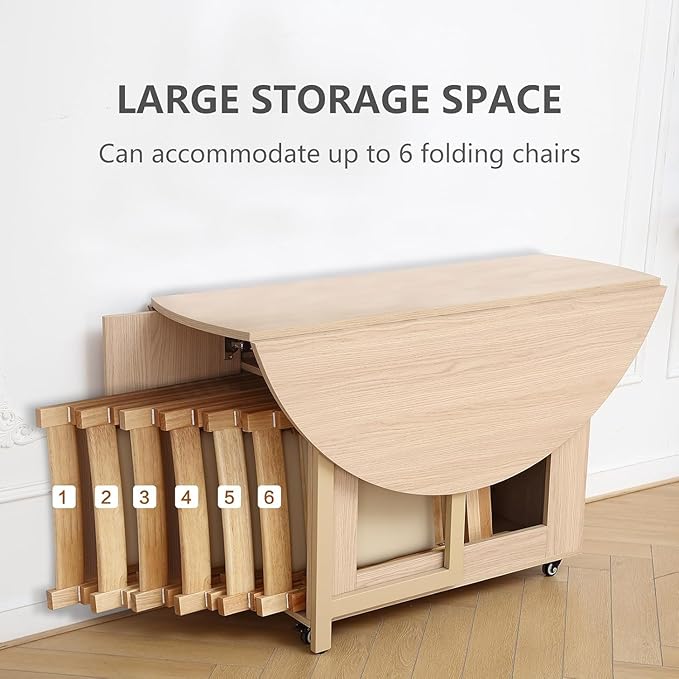 Wood Round Folding Dining Table - Image 7