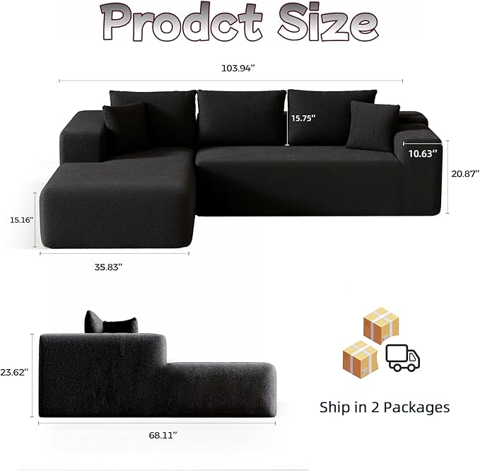 Cloud Sectional Couch, 104”L-Shape Oversized Sofa - Image 2