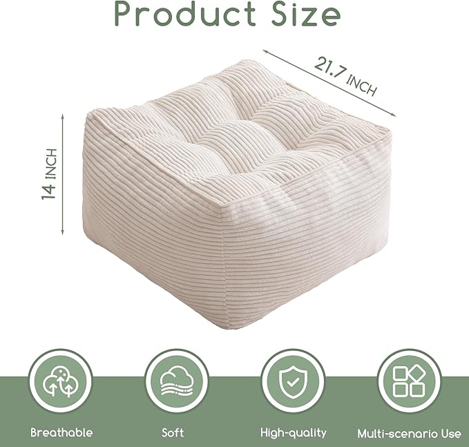 HIGOGOGO Square Stuffed Pouf Ottoman, Corduroy Poufs - Image 2