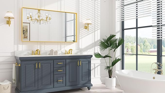 Keonjinn Gold Bathroom Vanity Mirror 55" x 30" Rectangle Large Wall Mirror - Image 2