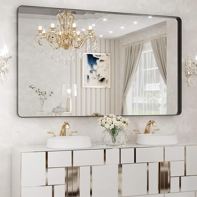 WEER Black Metal Framed Mirror, 60X36 Inch Rectangular Matte Black Wall Mirror by WEER
