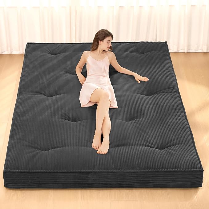 Japanese Floor Mattress, Corduroy Foldable Mattress Pad Roll Up Tatami Mat by NLDDTrailblazersTreasures