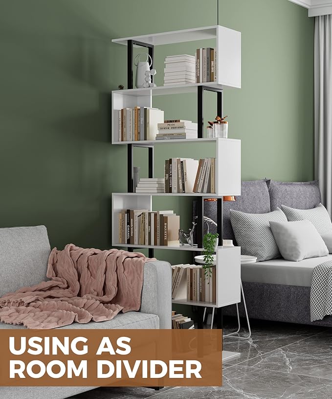 Gadroad 6 Tier Geometric Bookcase, S Shaped Bookshelf, Wood Decorative Storage - Image 6