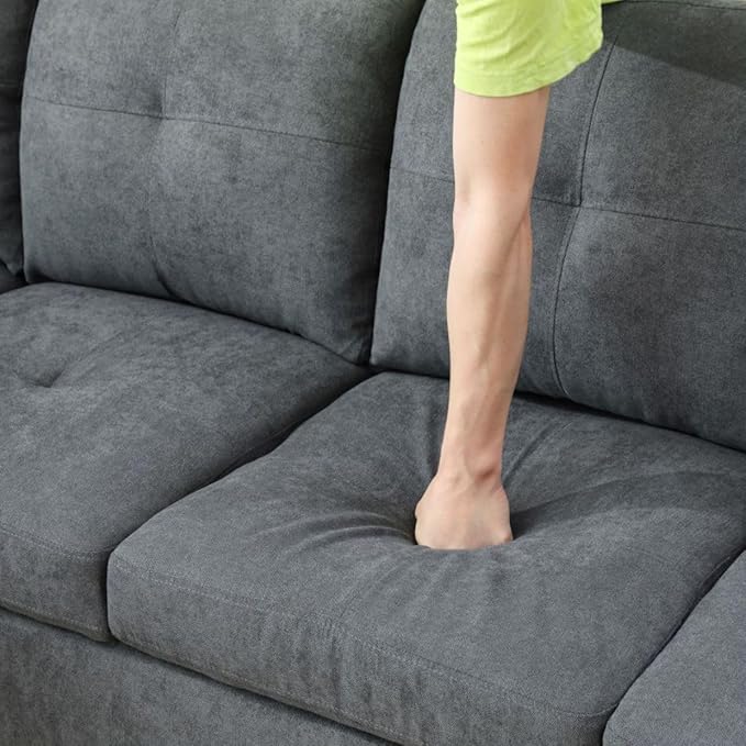 Dark Grey L-Shaped 3-Piece Flannel Sofa - Image 4