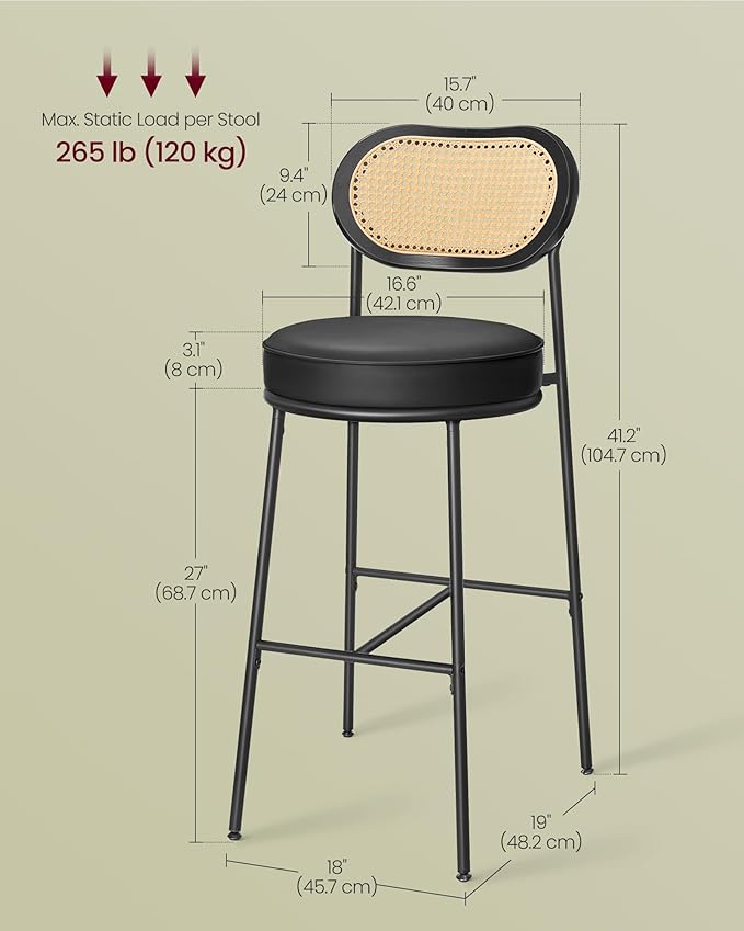 VASAGLE Bar Stools Set of 2, Bar Height Stools - Image 6