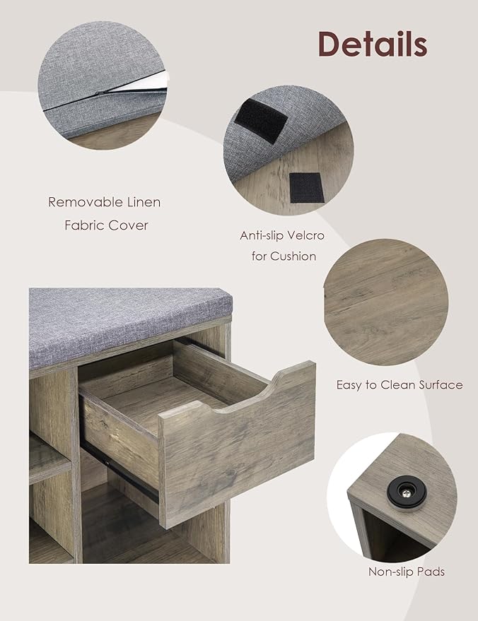 DINZI LVJ Shoe Bench, Entryway Storage Bench - Image 8