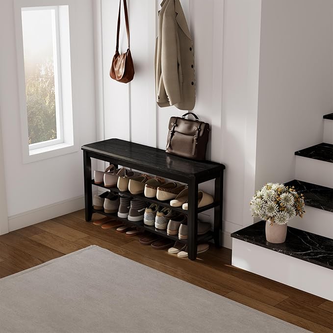 Wood Shoe Rack Bench for Entryway, 2 Tier Shoe Rack for Front Door Entrance - Image 6