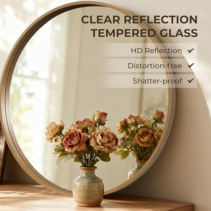 HOMECOOKIN Round Wood Mirror 28 inch Circle Wall Mirror - Image 7
