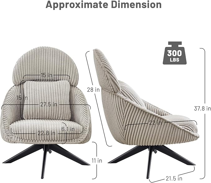 Furniliving Modern Living Room Chair, Swivel Accent Chair - Image 2